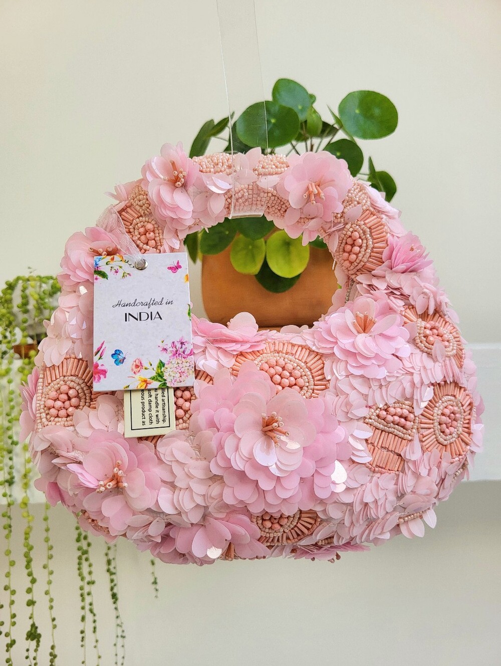 NWT Viral 3D Beaded Floral Bag Embellished Appliqué Purse Bridal Wedding PINK